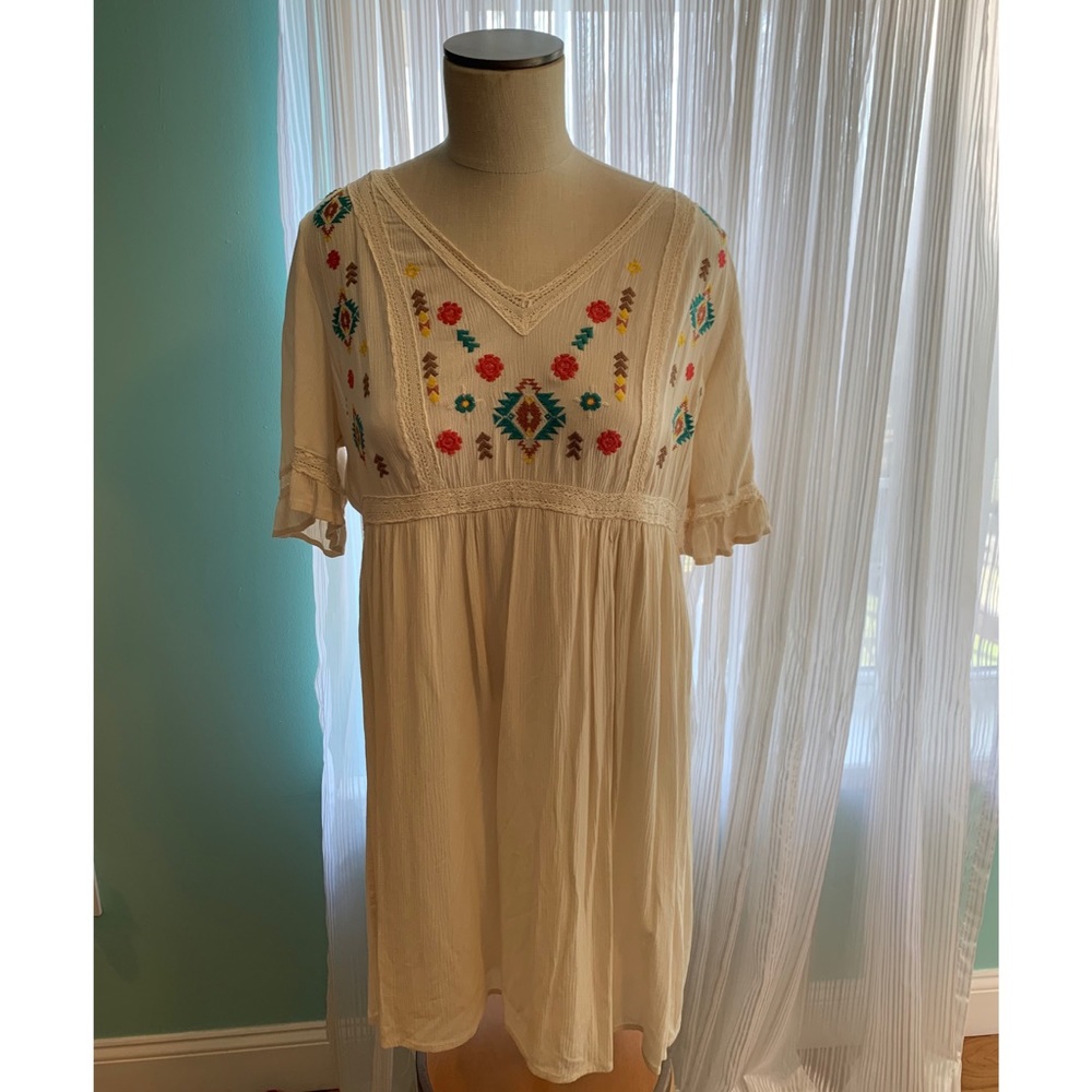 Boho Ivory Embroidered Dress